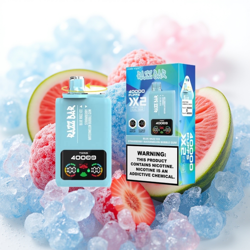 Razz Bar 40000 Puffs 1.0Ω×2 Mesh Coil BLÅ RAZZ IS-JORDBÆR VANNLIE GATEBOLL