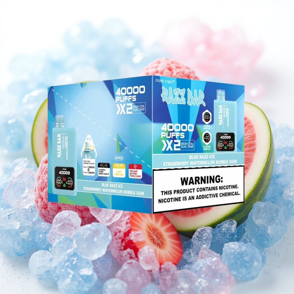 Razz Bar 40000 Puffs 1.0Ω×2 Mesh Coil BLÅ RAZZ IS-JORDBÆR VANNLIE GATEBOLL