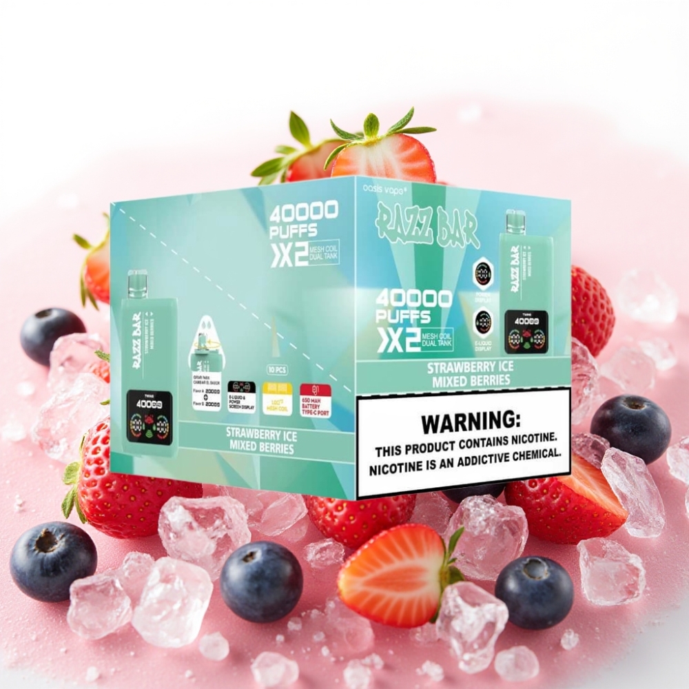 Razz Bar 40000 Puffs 1.0Ω×2 Mesh Coil Jordbæris & Blandede Bær