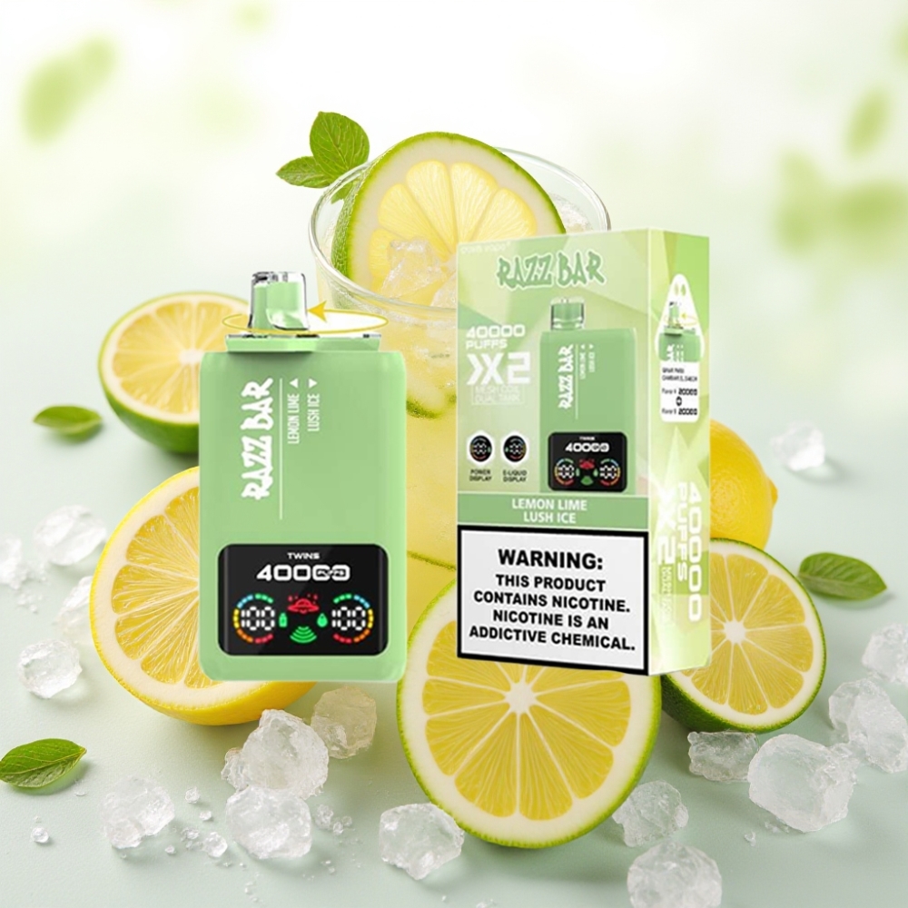 Razz Bar 40000 Puffs 1.0Ω×2 Mesh Coil LEMON LIME & LUSH ICE (SITRON LIME & ISKALD IS)
