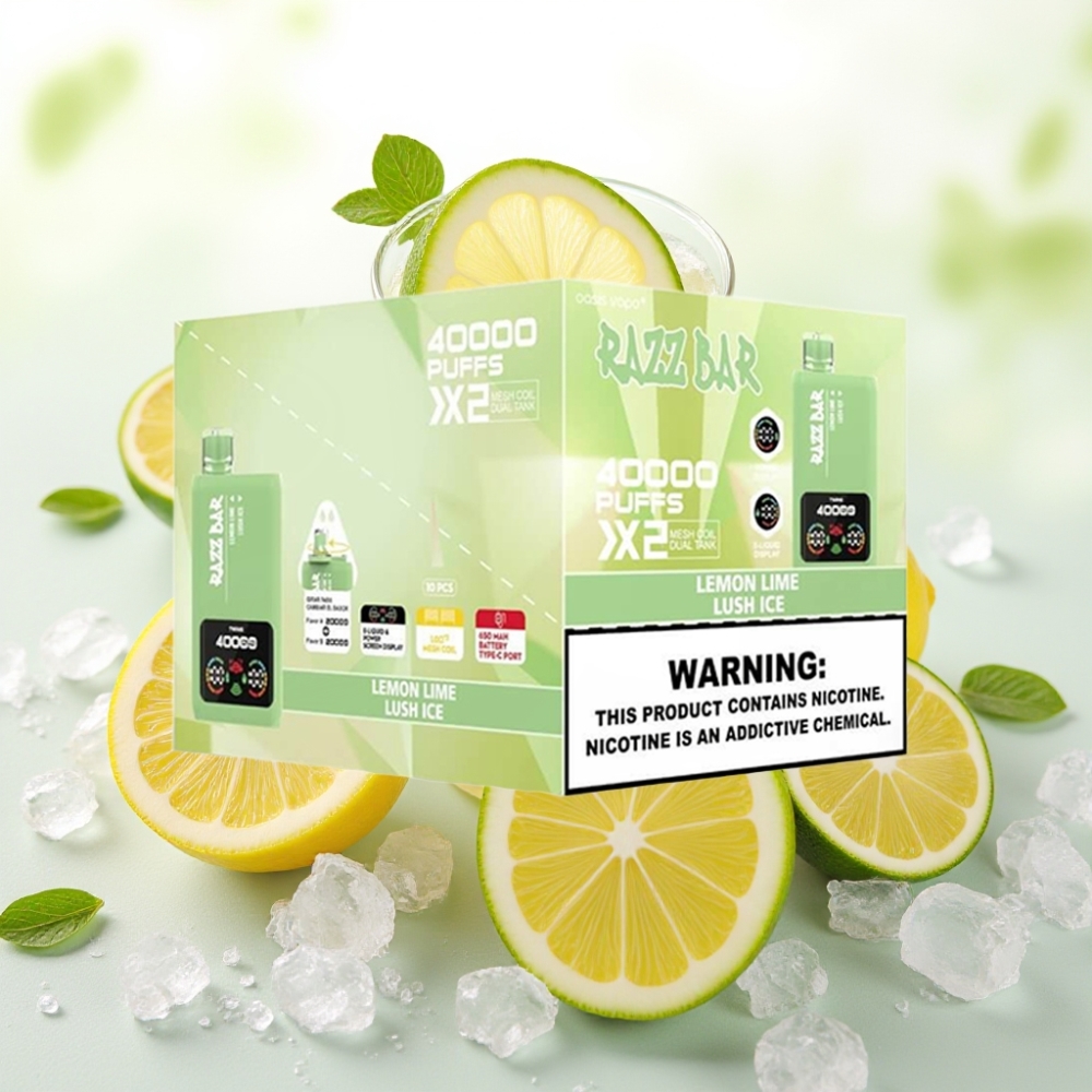 Razz Bar 40000 Puffs 1.0Ω×2 Mesh Coil LEMON LIME & LUSH ICE (SITRON LIME & ISKALD IS)