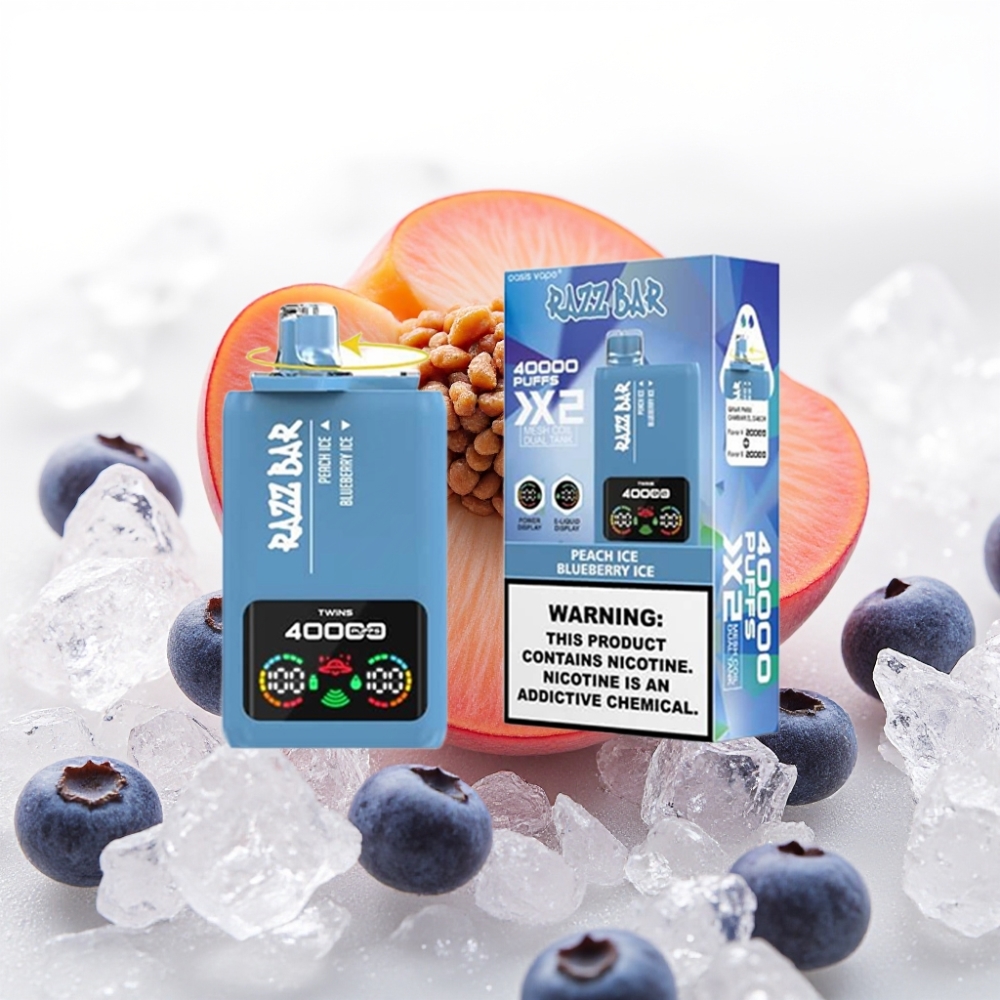 Razz Bar 40000 Puffs 650 Mah Fersken Is & Blåbær Is