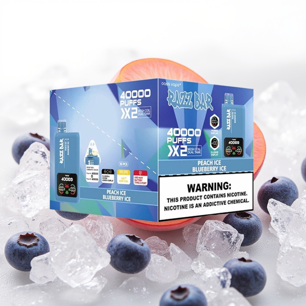 Razz Bar 40000 Puffs 650 Mah Fersken Is & Blåbær Is
