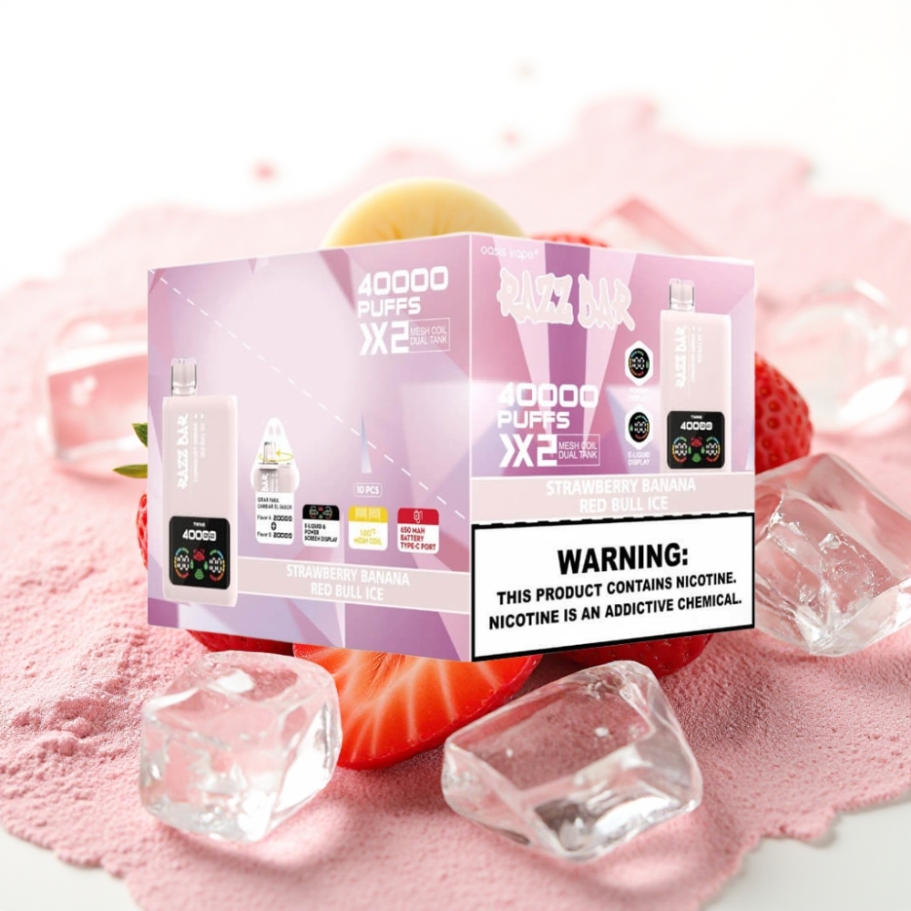Razz Bar 40000 Puffs Power Skjerm Jordbær Banan & Red Bull Is