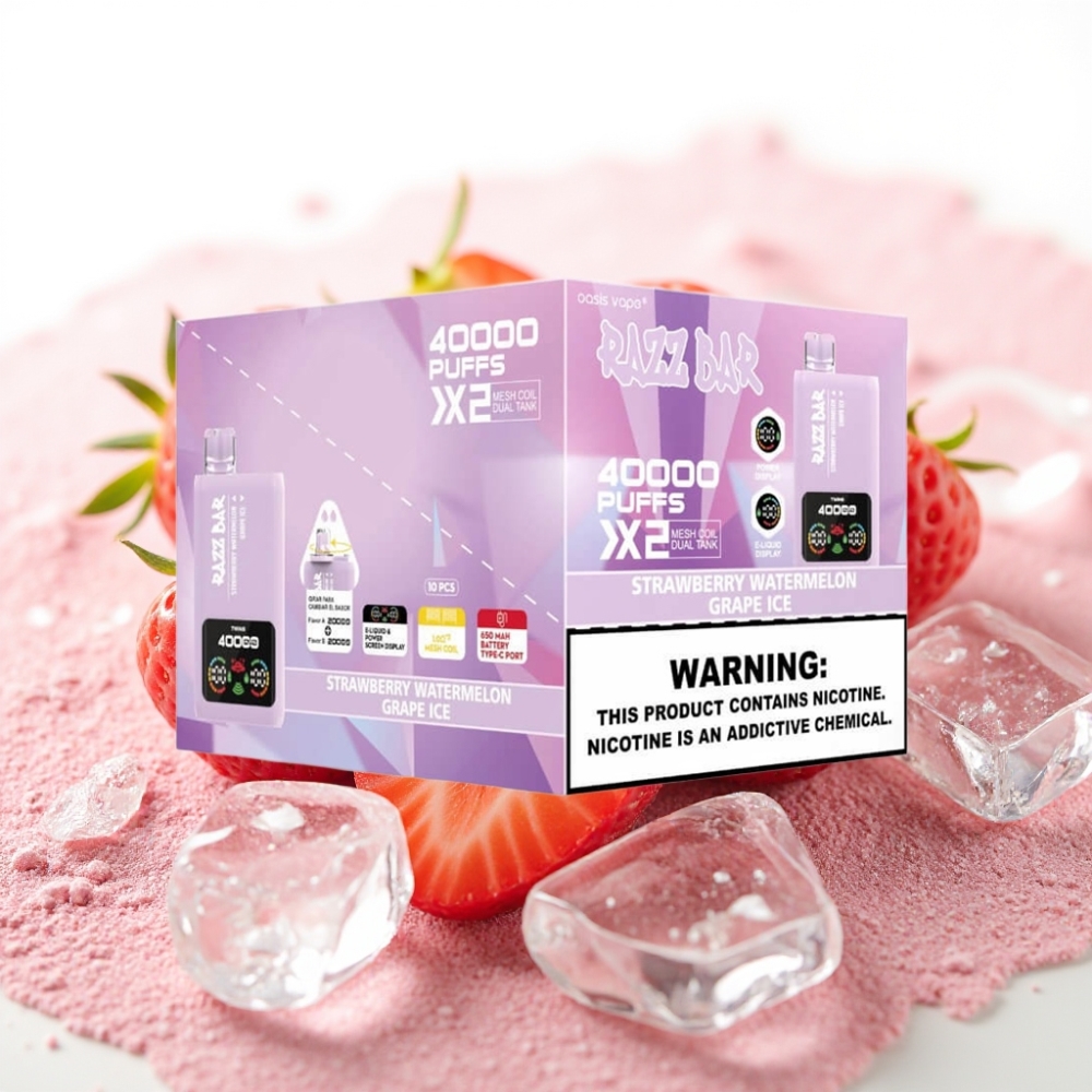 Razz Bar 40000 Puffs Power Skjerm Jordbær Vannmelon & Drue Is