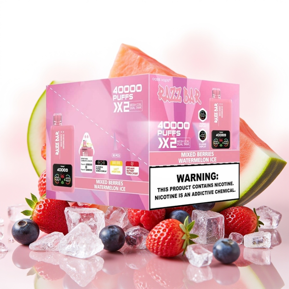 Razz Bar 40000 Puffs Skjerm & Blandede Bær & Vannmelon Is
