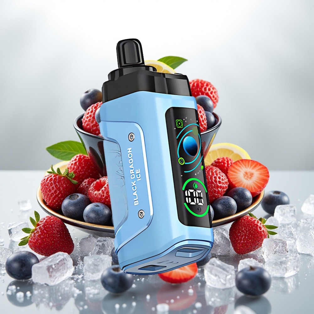 Razz Bar 45000 Puffs Svart Drage Is Justerbar Luftstrøm