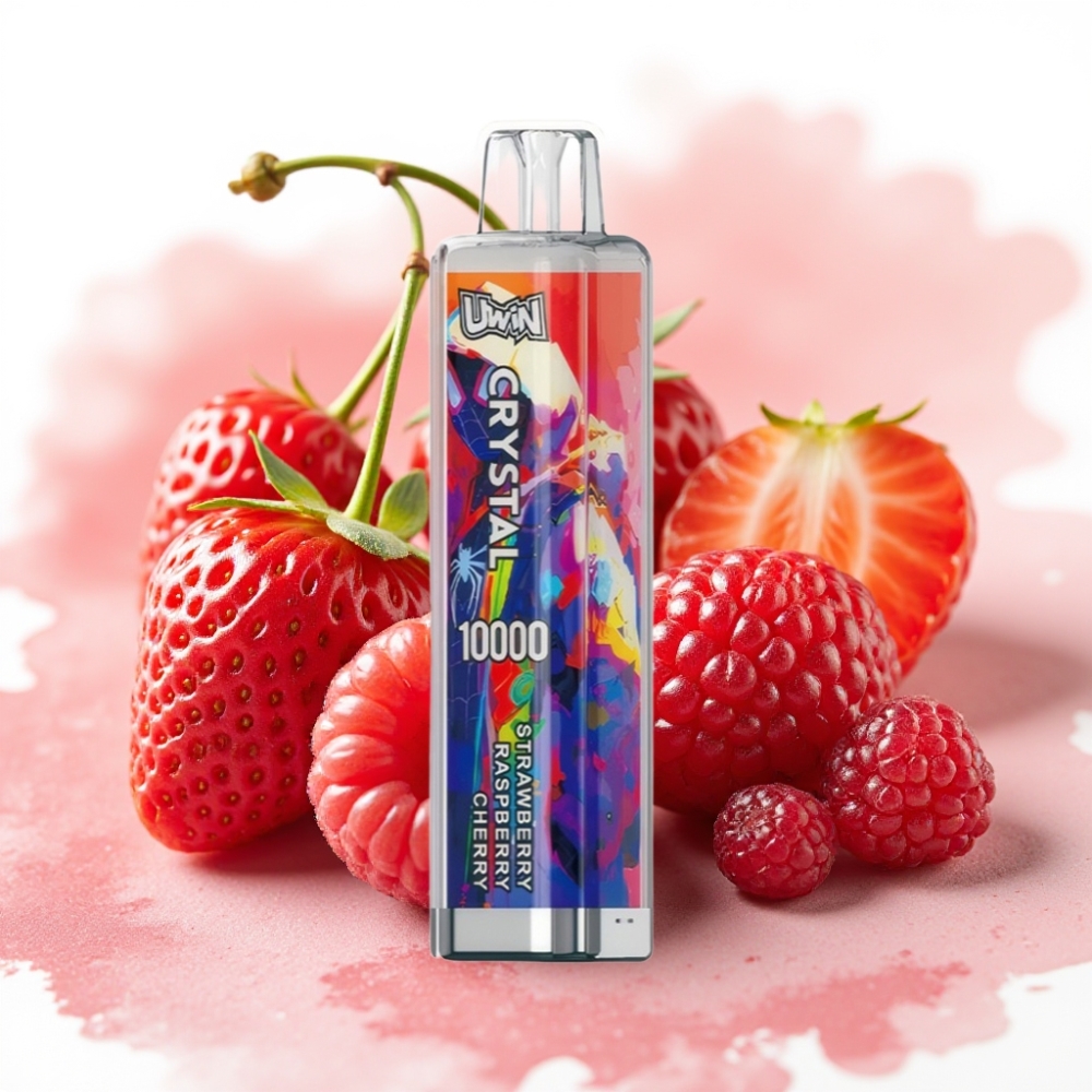 UWIN Crystal 10000 Puffs 18ml Jordbær Bringebær Kirsebær