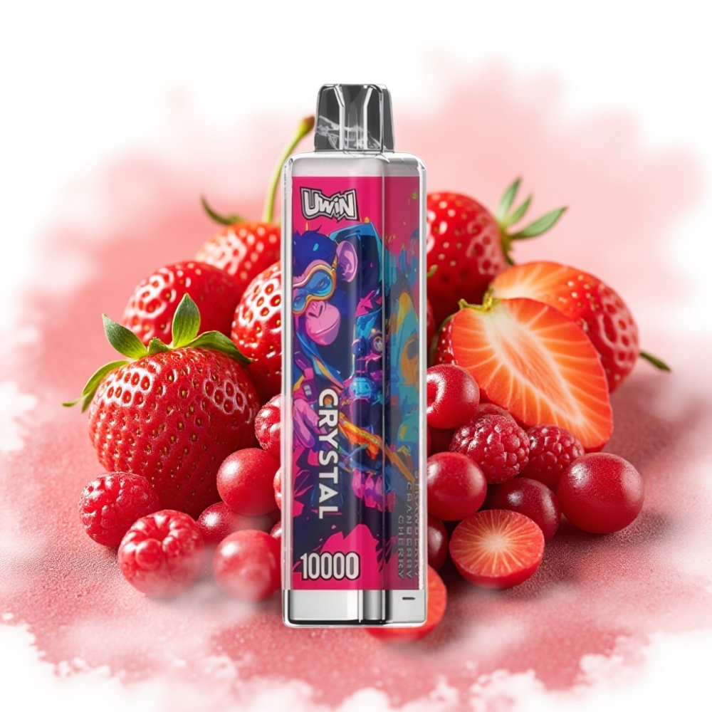 UWIN Crystal 10000 Puffs 18ml Jordbær Tranebær Kirsebær