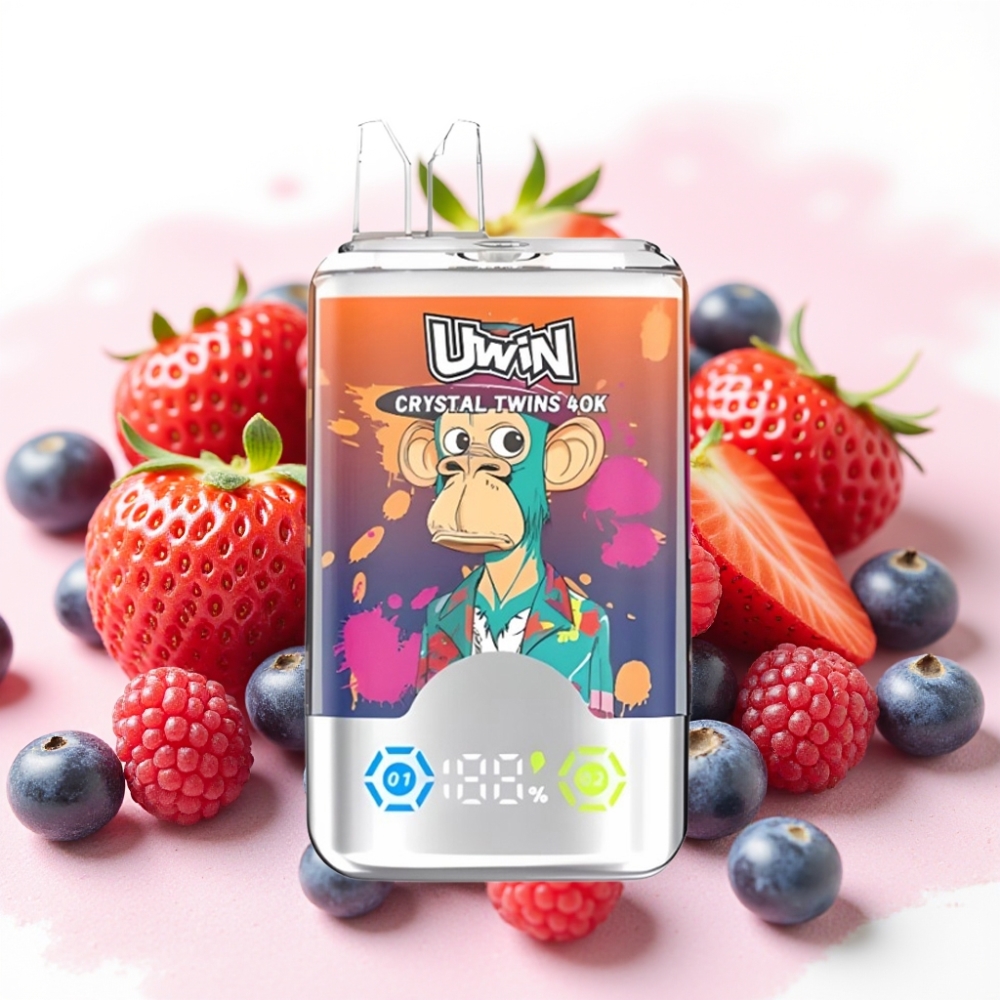 UWIN Crystal Twins 40000 Puffs 32ml Jordbær Bringebær Kirsebær Mr Blå