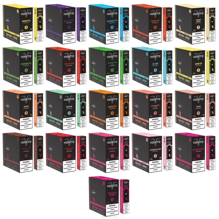 IGNITE V15 vape penn 10-pakning grønt eple fersken kiwi 46F6101 IGNITE norge